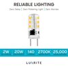 Luxrite Mini LED Light Bulbs 3W (35W Equivalent) 140LM 2700K Warm White G8 Base 6-Pack LR24609-6PK